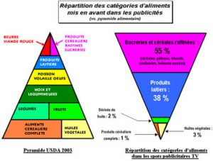 Pyramide des aliments recommandés versus spots publicitaires