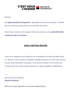 Faux mail Société Générale